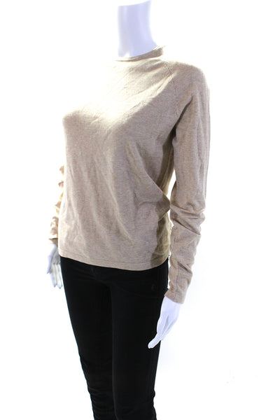 J. Mclaughlin Womens Button Sleeve Crew Neck Sweater Beige Size Small