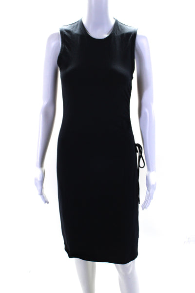 Theory Womens Drawstring Ruched Jersey Sheath Dress Navy Blue Size Small