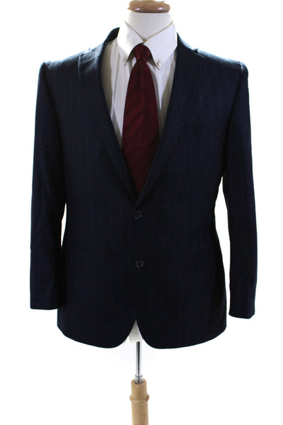 Corneliani Mens Herringbone Pinstripe Two Button Blazer Jacket Navy Size 42