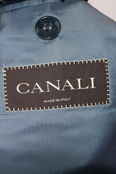 Canali Mens Pinstripe Two Button Blazer Jacket Blue Gray Wool Size 42