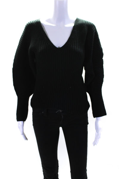 Mara Hoffman Womens Ribbed V Back Dolman Sleeve Sweater Black Size Extra Small