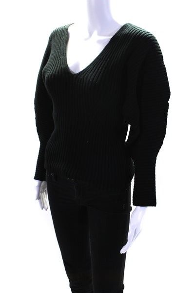 Mara Hoffman Womens Ribbed V Back Dolman Sleeve Sweater Black Size Extra Small