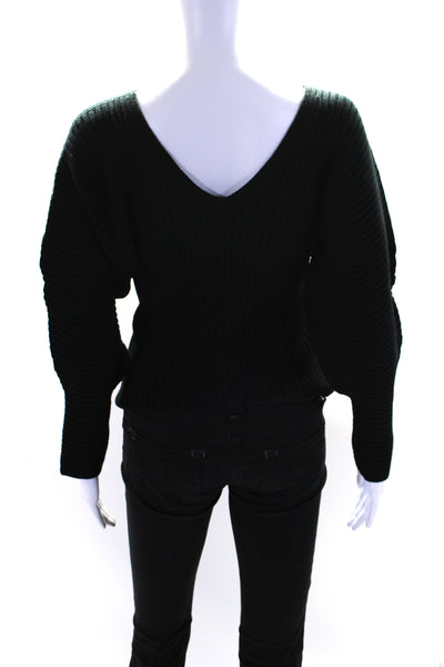 Mara Hoffman Womens Ribbed V Back Dolman Sleeve Sweater Black Size Extra Small