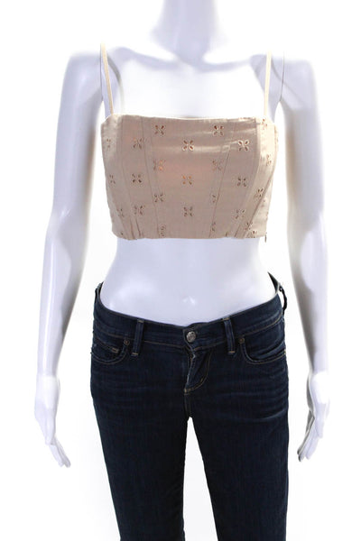 Intermix Womens Embroidered Eyelet Square Neck Crop Top Beige Size 0