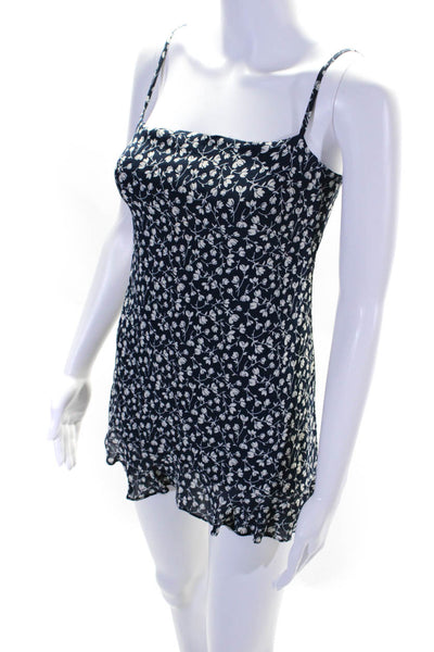 Reformation Womens Floral Spaghetti Strap Mini Sheath Dress Navy Blue Size 0