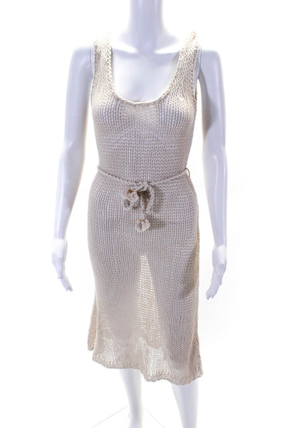 Zimmermann Womens Net Crochet Belted Midi Sheath Dress Beige Size 0 Petite