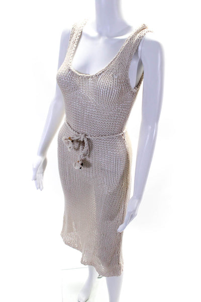 Zimmermann Womens Net Crochet Belted Midi Sheath Dress Beige Size 0 Petite