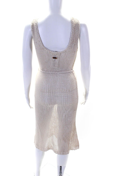 Zimmermann Womens Net Crochet Belted Midi Sheath Dress Beige Size 0 Petite