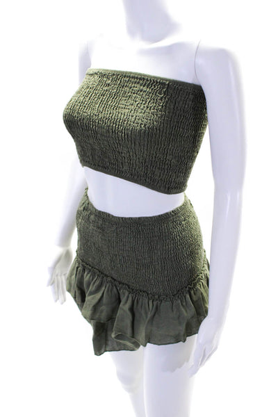 Vanessa Sitbon Womens Smocked Mini Drop Waist Skirt Tube Top Set Green One Size