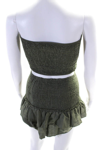 Vanessa Sitbon Womens Smocked Mini Drop Waist Skirt Tube Top Set Green One Size