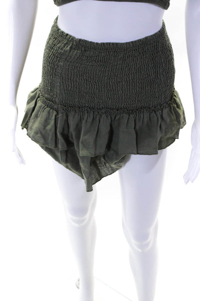 Vanessa Sitbon Womens Smocked Mini Drop Waist Skirt Tube Top Set Green One Size