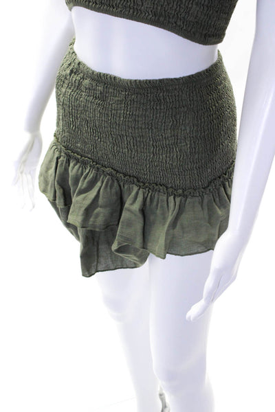 Vanessa Sitbon Womens Smocked Mini Drop Waist Skirt Tube Top Set Green One Size