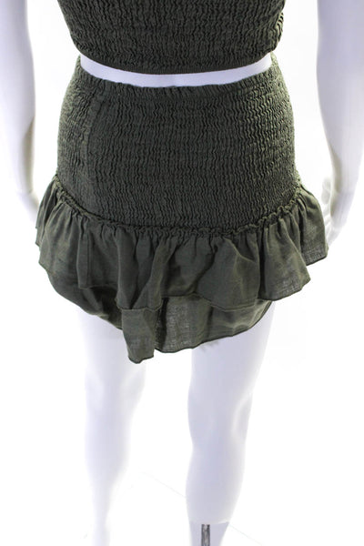 Vanessa Sitbon Womens Smocked Mini Drop Waist Skirt Tube Top Set Green One Size