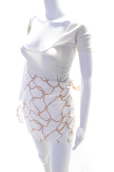 We Wore What Womens Rope Print Mini Wrap Skirt White Tan Size Extra Small