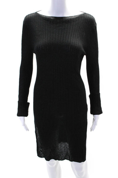 Flippa K Womens Long Sleeve Ribbed Knit Double Slit Sweater Dress Black Size M