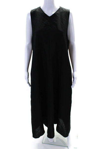 Zara Womens Sleeveless V Neck Maxi A Line Shift Dress Black Size XL