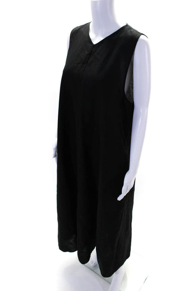 Zara Womens Sleeveless V Neck Maxi A Line Shift Dress Black Size XL