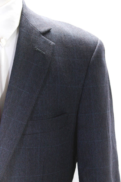 Pronto Uomo Mens Navy Blue Wool Plaid Two Button Long Sleeve Blazer Size 42R