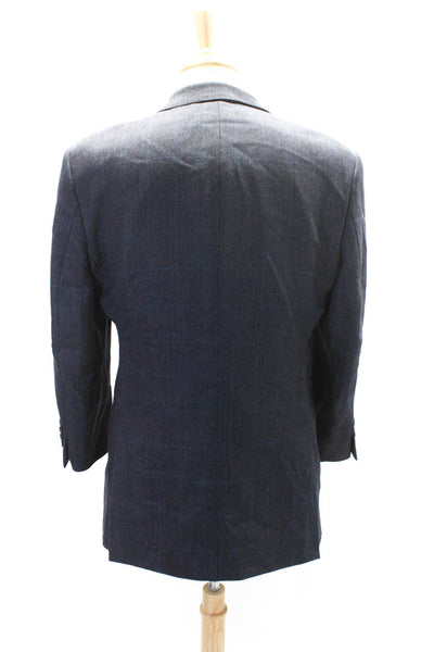 Pronto Uomo Mens Navy Blue Wool Plaid Two Button Long Sleeve Blazer Size 42R