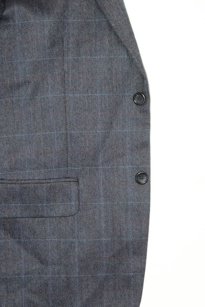 Pronto Uomo Mens Navy Blue Wool Plaid Two Button Long Sleeve Blazer Size 42R