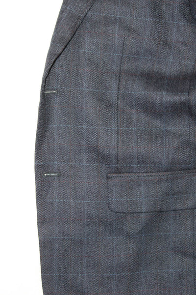 Pronto Uomo Mens Navy Blue Wool Plaid Two Button Long Sleeve Blazer Size 42R