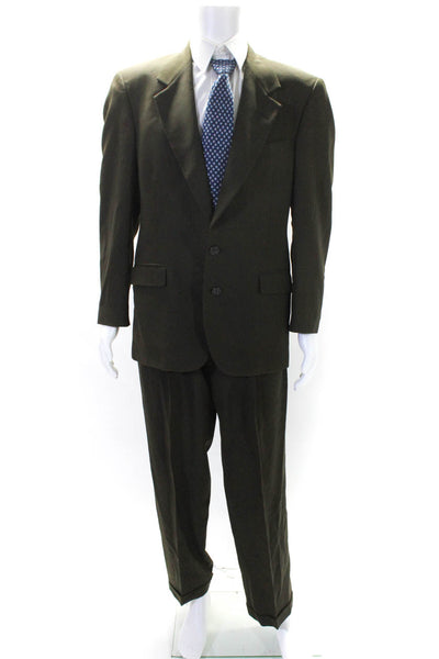 Robinsons Mens Brown Wool Two Button Striped Blazer Pants Suit Set Size 42