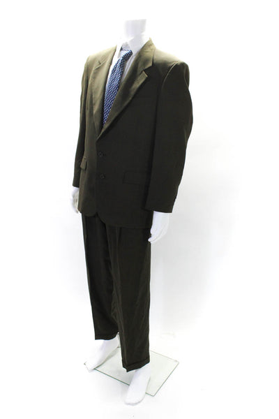 Robinsons Mens Brown Wool Two Button Striped Blazer Pants Suit Set Size 42