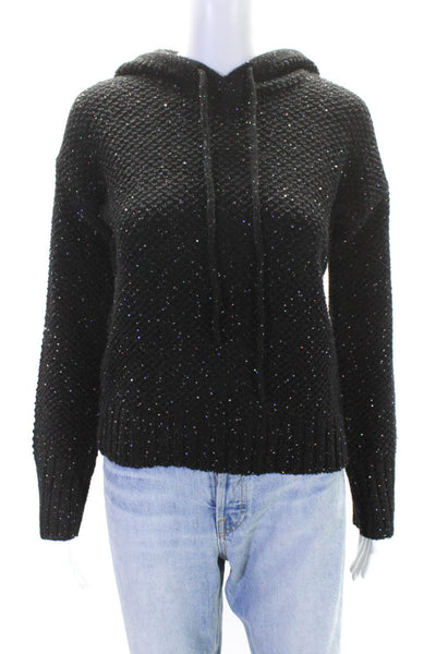 Autumn Cashmere Womens Pullover Cashmere Sequin Hooded Sweater Black Size XS