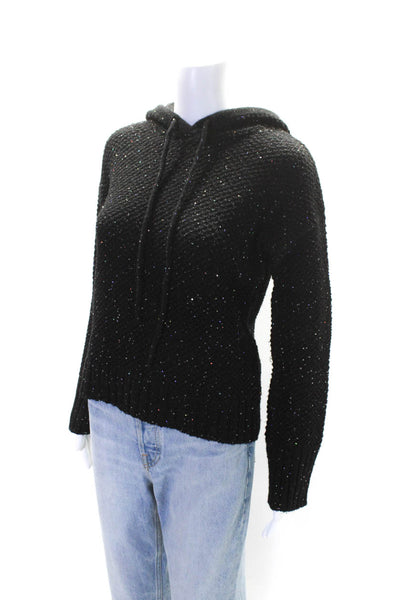 Autumn Cashmere Womens Pullover Cashmere Sequin Hooded Sweater Black Size XS