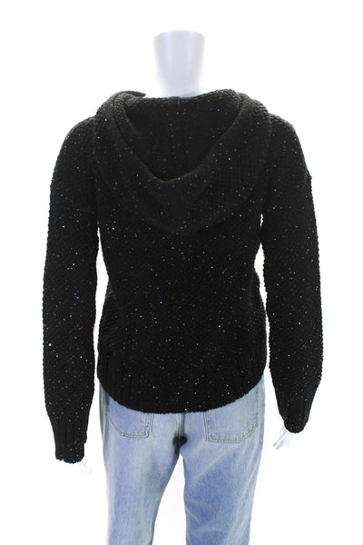 Autumn Cashmere Womens Pullover Cashmere Sequin Hooded Sweater Black Size XS