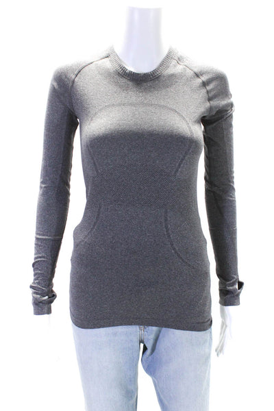 Lululemon Womens Long Sleeve Crew Neck Logo Tee Shirt Gray Size 4