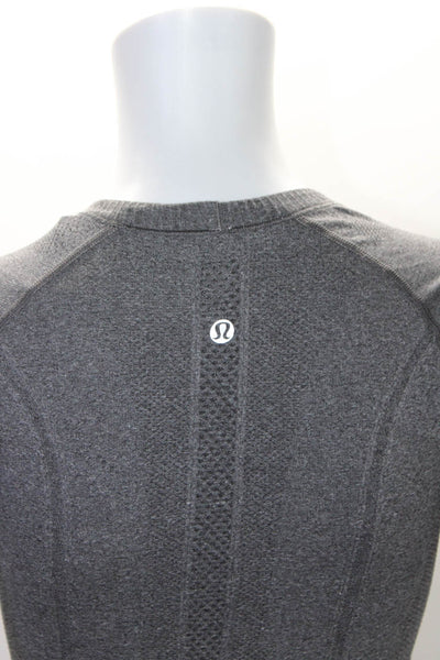 Lululemon Womens Long Sleeve Crew Neck Logo Tee Shirt Gray Size 4