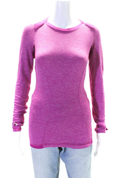 Lululemon Womens Long Sleeve Crew Neck Striped Knit Shirt Pink Size 4