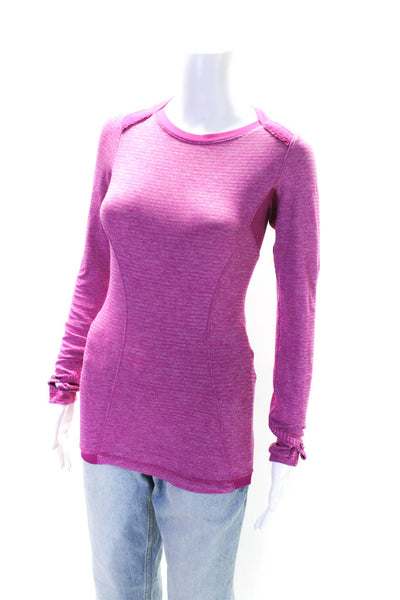 Lululemon Womens Long Sleeve Crew Neck Striped Knit Shirt Pink Size 4