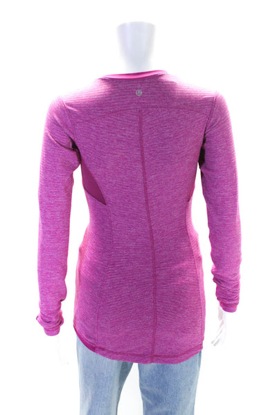 Lululemon Womens Long Sleeve Crew Neck Striped Knit Shirt Pink Size 4