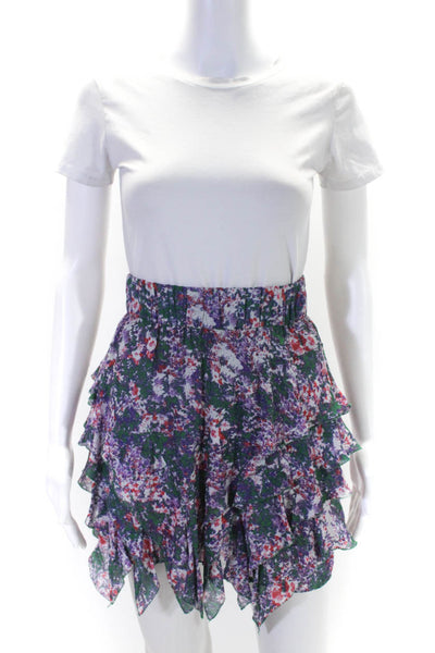 Etoile Isabel Marant Womens Abstract Tiered Mini Skirt Green White Purple FR 34