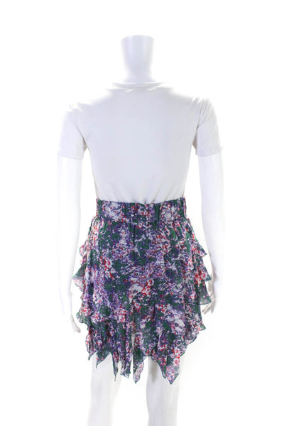 Etoile Isabel Marant Womens Abstract Tiered Mini Skirt Green White Purple FR 34