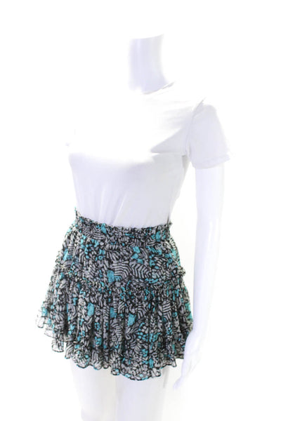 Misa Womens Elastic Waistband Tiered Abstract Mini Skirt Blue Black White XS