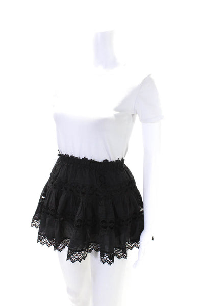 Charo Ruiz Womens Elastic Waistband Lace Trim Mini A Line Skirt Black Medium