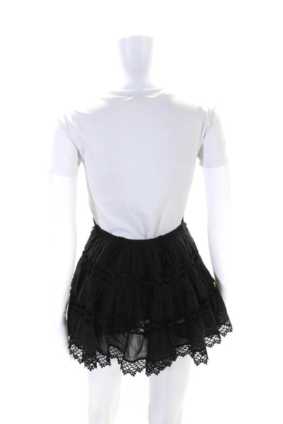 Charo Ruiz Womens Elastic Waistband Lace Trim Mini A Line Skirt Black Medium