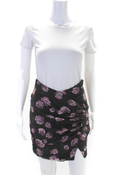 IRO Womens Side Zip Ruched Floral Pencil Skirt Green Pink Size FR 36