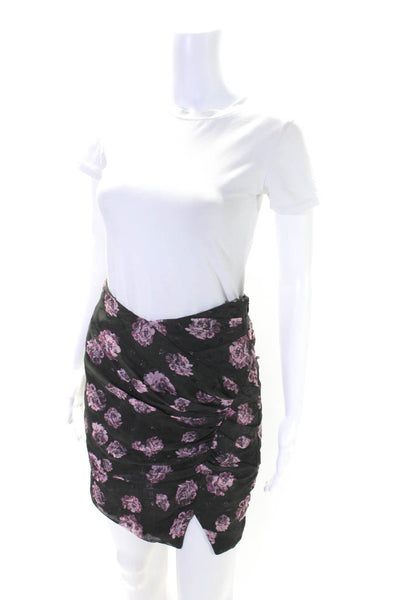 IRO Womens Side Zip Ruched Floral Pencil Skirt Green Pink Size FR 36