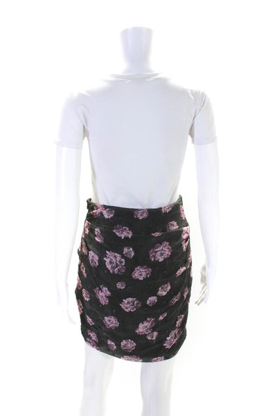 IRO Womens Side Zip Ruched Floral Pencil Skirt Green Pink Size FR 36