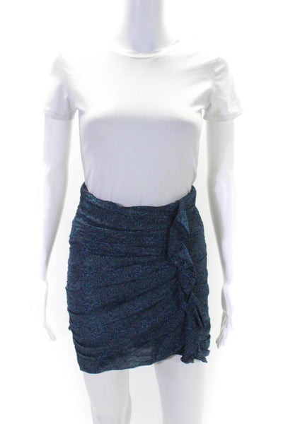 Etoile Isabel Marant Womens Side Zip Ruched Abstract Pencil Skirt Blue FR 34