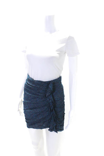 Etoile Isabel Marant Womens Side Zip Ruched Abstract Pencil Skirt Blue FR 34