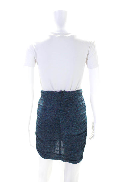 Etoile Isabel Marant Womens Side Zip Ruched Abstract Pencil Skirt Blue FR 34