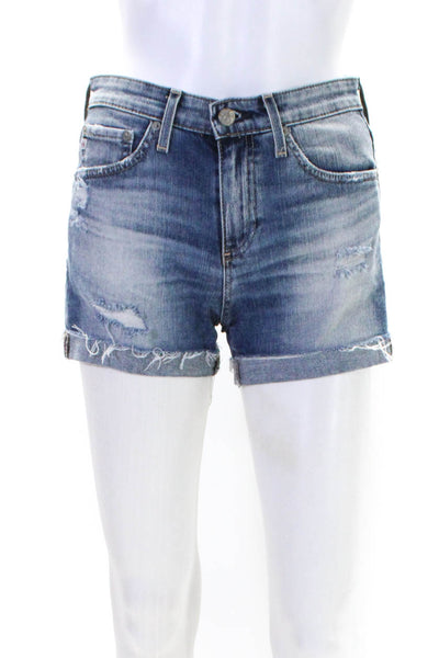 AG Adriano Goldschmied Womens Zipper Fly Distressed Denim Shorts Blue Size 24