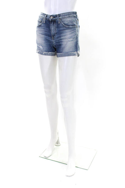 AG Adriano Goldschmied Womens Zipper Fly Distressed Denim Shorts Blue Size 24