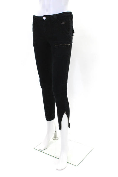 Joie Womens Mid Rise Zipper Trim Skinny Trouser Pants Black Cotton Size 24