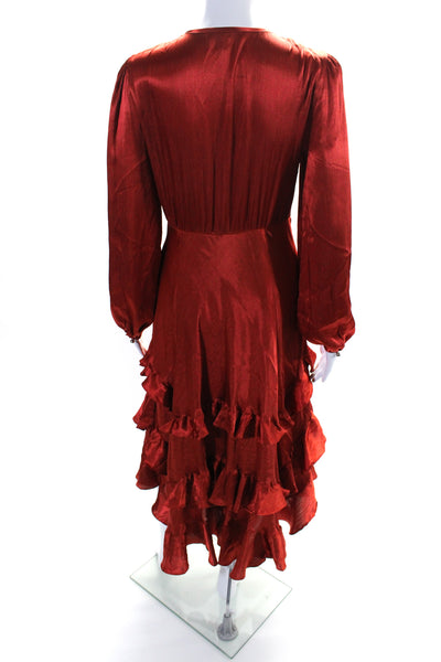 Les Petites Womens Long Sleeves Key Hole Neck Ruffled A Line Dress Red Size EUR